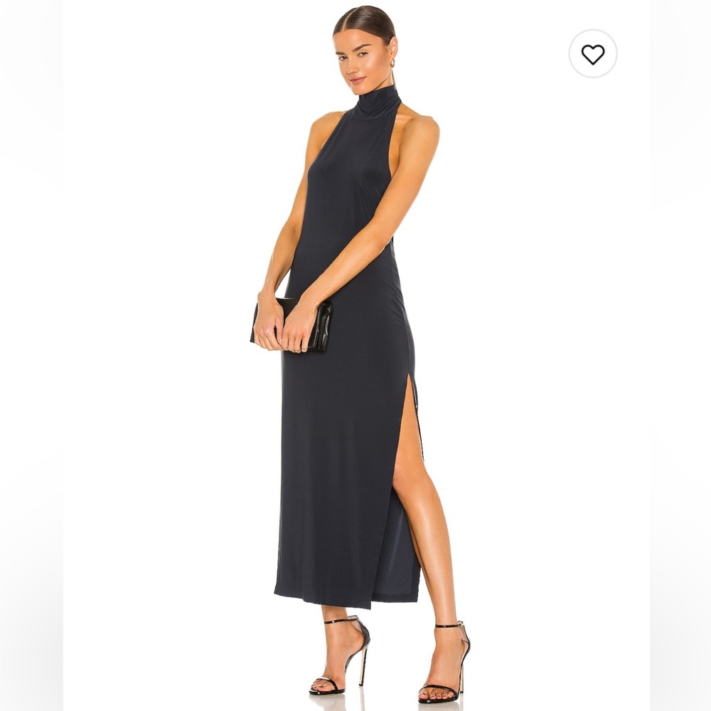 Norma Kamala Halter Turtle Side Slit Gown In Pewter - size XXS